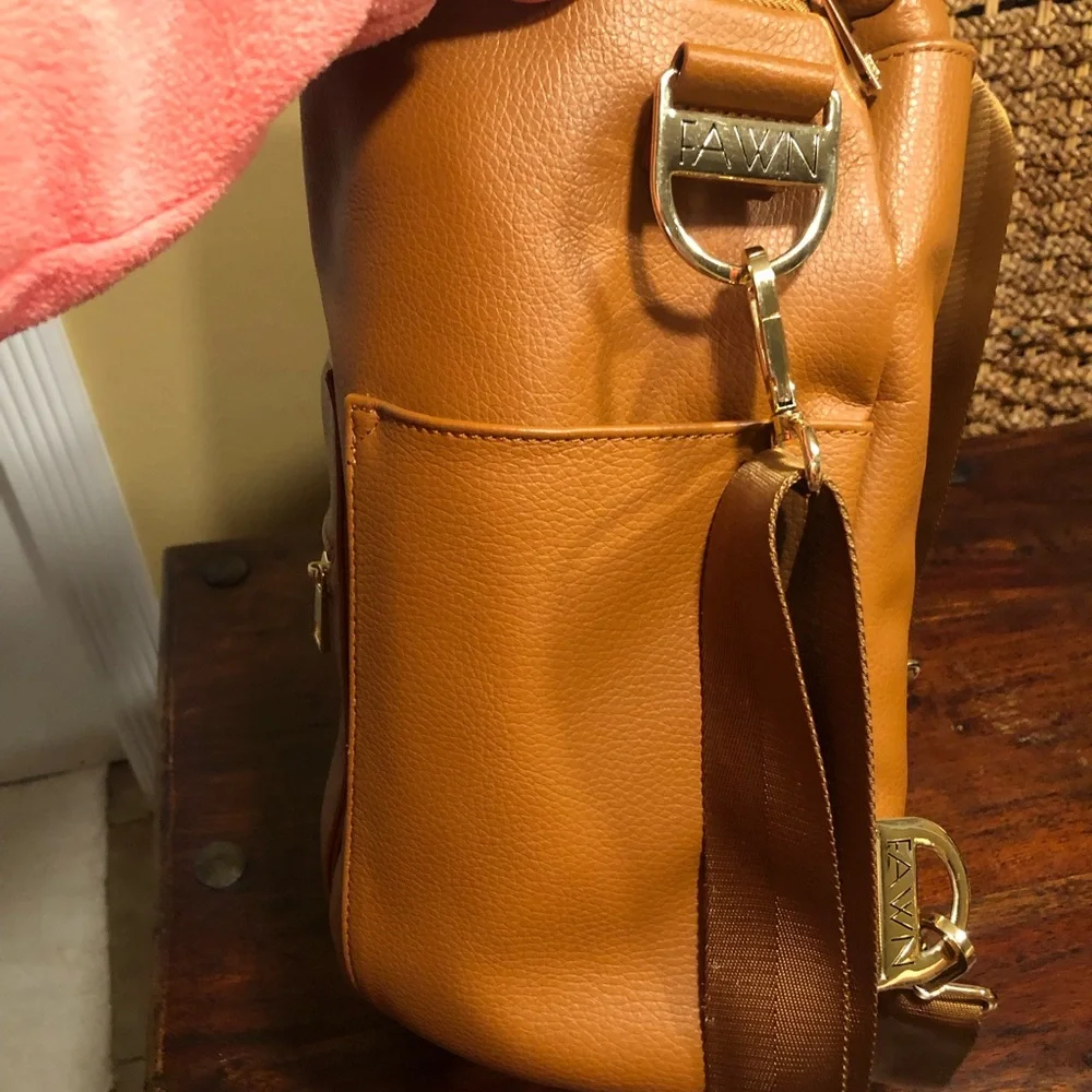 $15 Days Flawed Fawn Original Diaper Bag- Brown Camel. Faux Leather/Vegan
